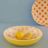 Melamine Salad Bowl New Shape with Orange Dots Print - Two Tone