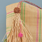 Raffia Shopping Bag with Pink and Green Details