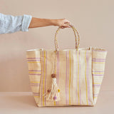 Raffia Shopping Bag with Yellow and Lavender Details