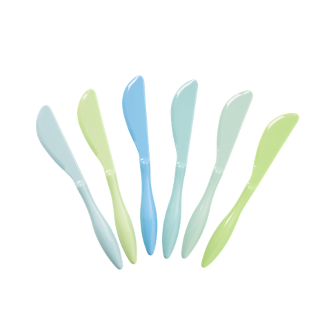 6 Melamine Butter Knives in Assorted Blue and Green Colours