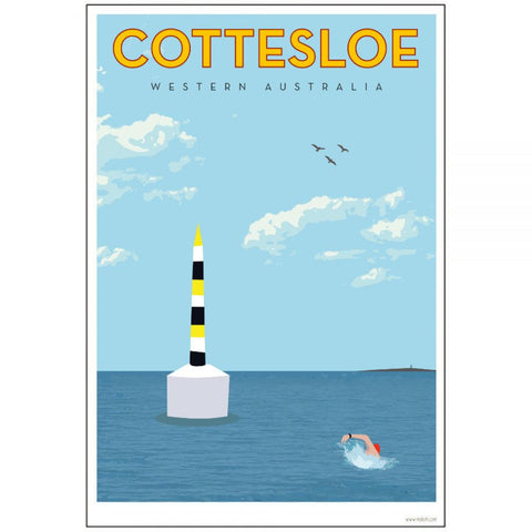 A4 Vintage Cottesloe Buoy Print